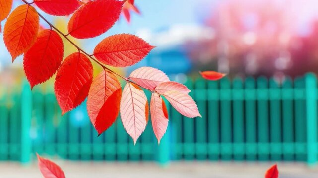 Autumn maple leaves falling slow motion close-up