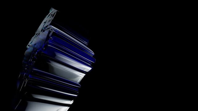 Futuristic cybernetic robot head profile, abstract 3d render of dark blue metallic technology structure with copy space