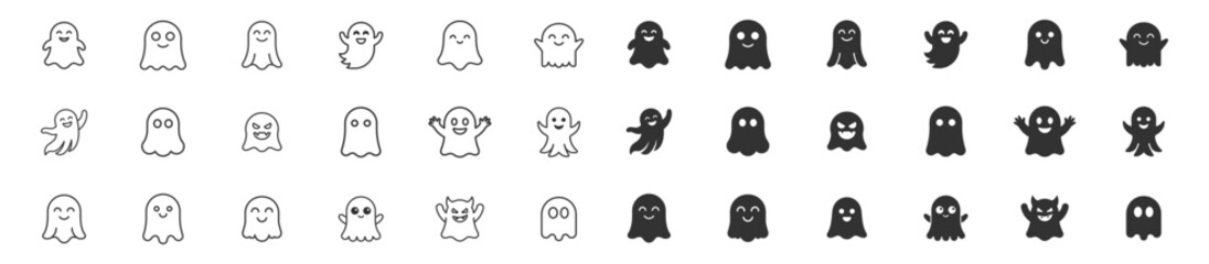 Fototapeta premium set of vector ghost illustrations various emotions and styles on transparent background