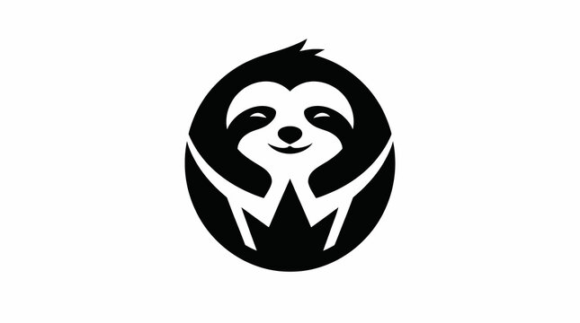 Cute Sloth Face Minimalist Black and White Design.
