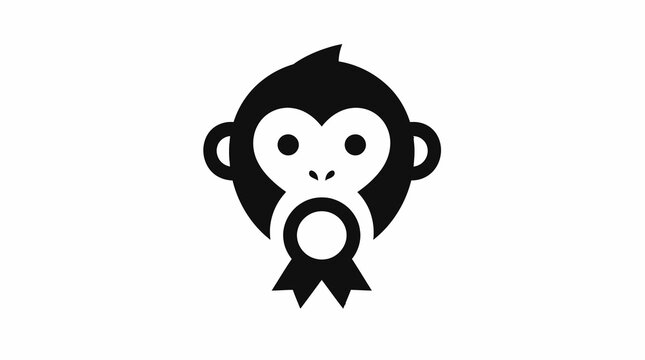 Black and white monkey face with award ribbon.