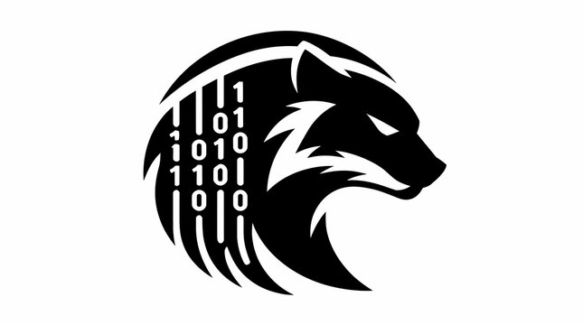 Black Wolf Head Logo with Binary Code Design.