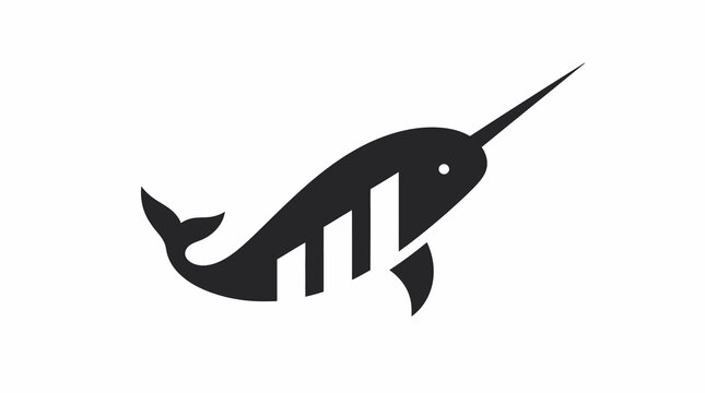 Black and white narwhal illustration with long tusk.