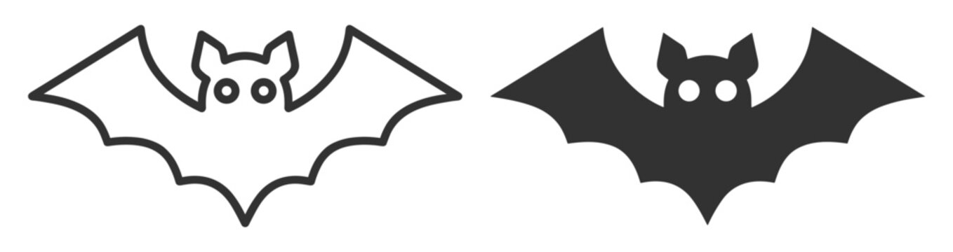 bat icon set vector illustration with outline and filled versions on transparent background