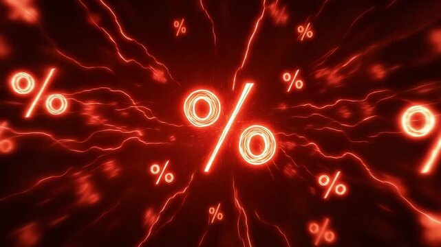Graphic shows red sparks around percentage symbols representing data analysis and statistical interpretation in a digital format