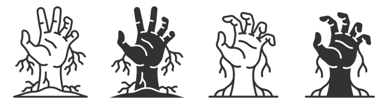 zombie hand vector illustration set with tree root elements on transparent background