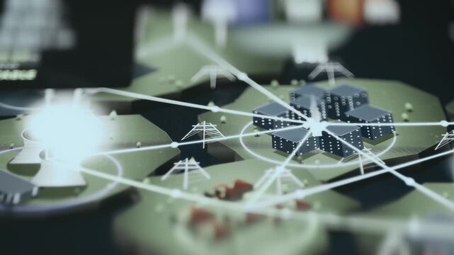 Illuminated Power Grid Connections Across 3D Energy Infrastructure Map