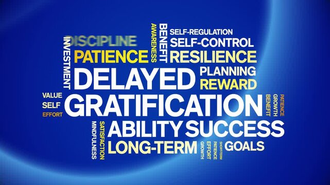 Delayed Gratification animated word cloud-text design animation tag kinetic typography seamless loop.