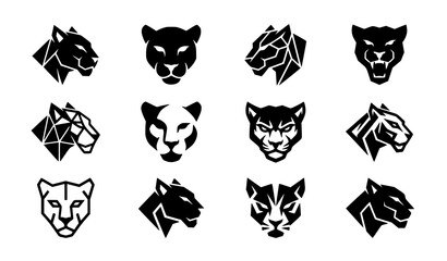 Modern Black and White Panther Logo Set Vector Collection with Minimal Wild Cat Emblems © MdMafijur