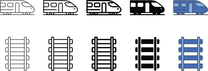 Modern railway transportation symbols collection with displays comprehensive collection icon set © PixelHill