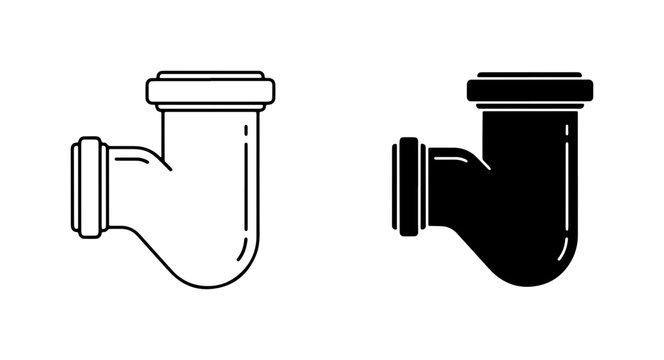 Plumbing P Trap Vector Icons, Water Trap Illustration, Drainage System Component, Black and White Line Art