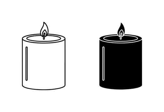 Candle Icons, Set of Two, Black and White, Vector Graphics for Atmosphere and Light