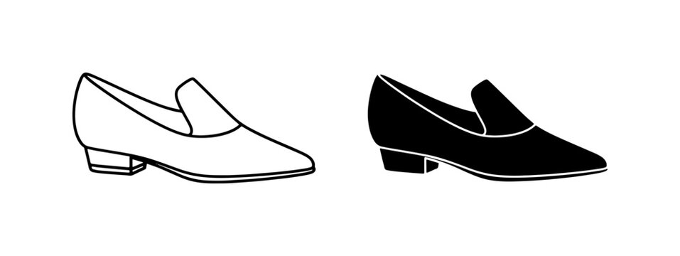 Classic Loafer Shoes, Black and White Vector Icons, Elegant Footwear Design