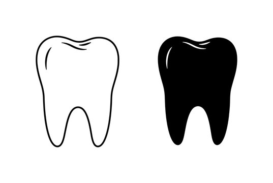 Dental Health Icons: Outline Tooth, Black Tooth, Oral Care, Hygiene, Dentistry Concepts