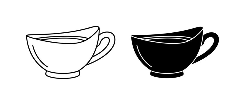 Gravy Boat Icons, White and Black Vector Illustrations for Culinary Design