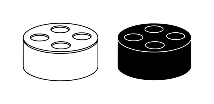 Cylinder Icons, Four Holes, Black and White Vector Graphics, Simple Geometric Shapes