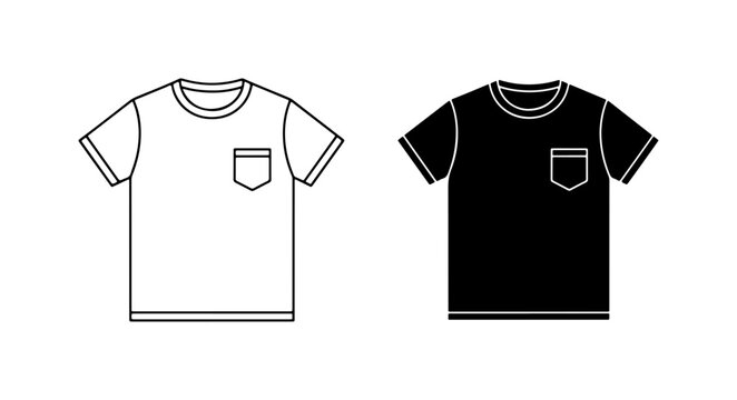 Two Pocket T-Shirts, Black and White, Vector Icons for Apparel Design and Fashion Concepts