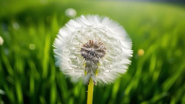 Dandelion in wind blown motion close-up seed plant nature flower