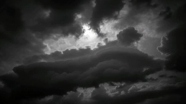 Dramatic storm clouds rolling over dark mountain peaks