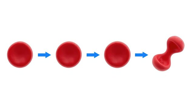 Diagram illustrating the progression of a red blood cell swelling from a normal biconcave disc to a sphere in a hypotonic solution