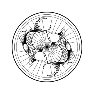 line art, Pisces zodiac sign, circular design
