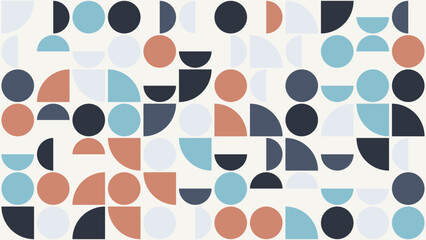 Bauhaus geometric pattern background, mid-century modern abstract vector with circles and semicircles, minimalist mosaic wallpaper for interior decor © Hardiani