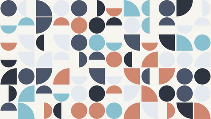 Mid-century modern geometric pattern, seamless abstract background with circles and semicircles, retro minimalist vector wallpaper for textile design © Hardiani