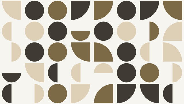 Minimalist geometric pattern with circles and semicircles, mid-century modern abstract vector background, earthy neutral tones for interior decor