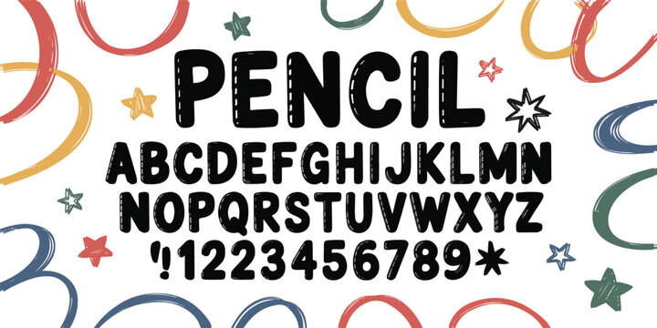 Creative Hand-Drawn Pencil Font with Alphabet Numbers and Symbols