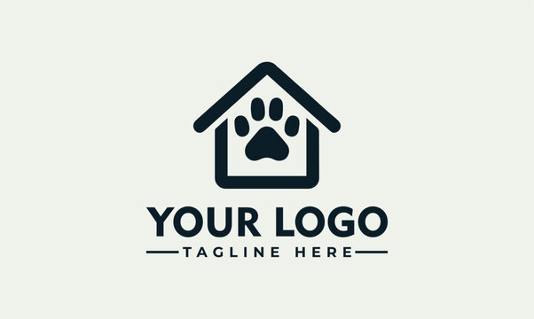 Minimalist house and paw logo design for services that care for animals and pet adoption centers