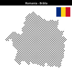 Fototapeta premium Map of Romania region Brăila in medium sized cross shaped dots