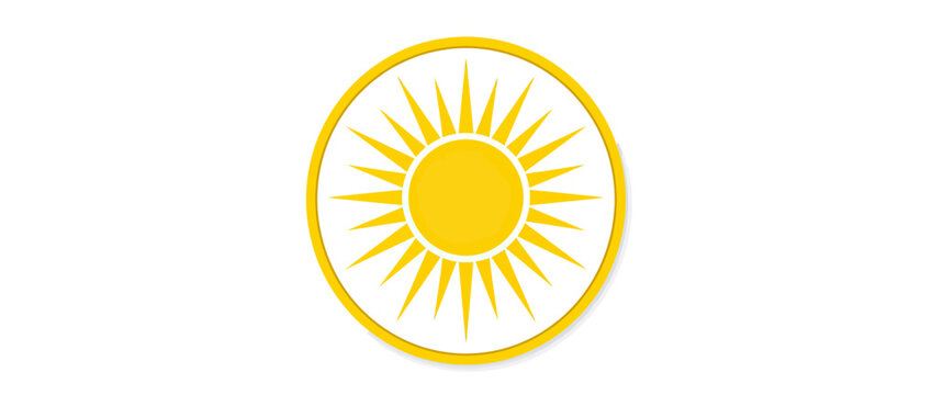 Bright Yellow Sun Icon with Rays in Circle