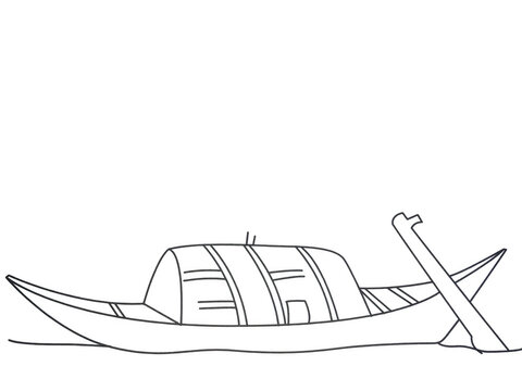 Traditional wooden boat line drawing isolated on white background