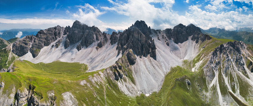 Spectacular green mountain landscape of the Stubai Alps south of Innsbruck, Axamer Lizum. Tyrol. Austria