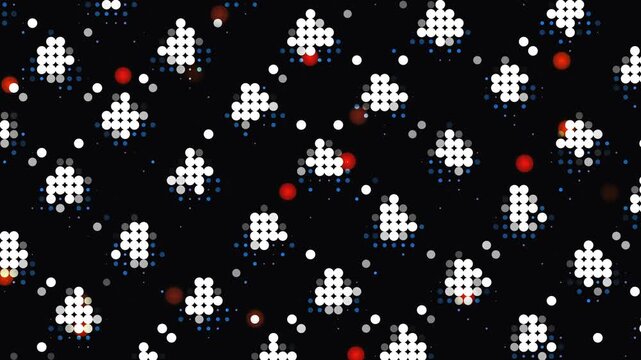 Abstract halftone pattern with white and red dots on black background for digital backgrounds and creative design projects