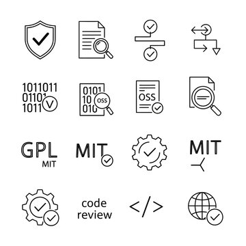 Open Source Software Icons: Security, License, Code Review, Binary, OSS