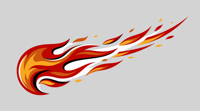 Stylized racing fireball graphic with orange flames.