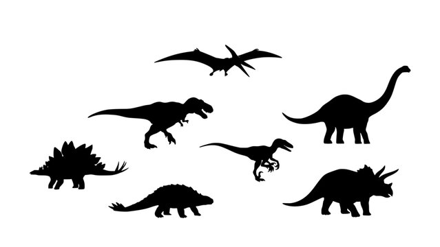 Dinosaurs Silhouettes Set of Prehistoric Creatures in Black Vector Shapes for Educational and Design Use