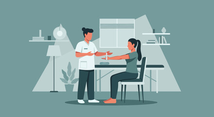 Fototapeta premium Physical Therapist Measuring Patient's Arm Circumference for Rehabilitation
