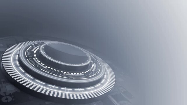 White glowing rotating HUD UI with blank space hi tech design presentation or logo reveal technology background