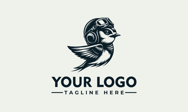 Elegant Vintage Aviator Swallow Bird Logo Concept Design with Goggles and Helmet, a Flying Avian Mascot Illustration