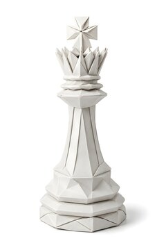 Hyper Realistic 3D Origami Chess King Representing Executive Leadership Isolated on White Background