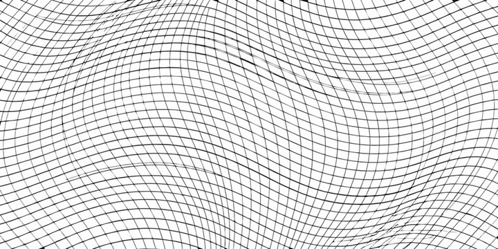 Wavy grid pattern black lines on white background optical illusion effect