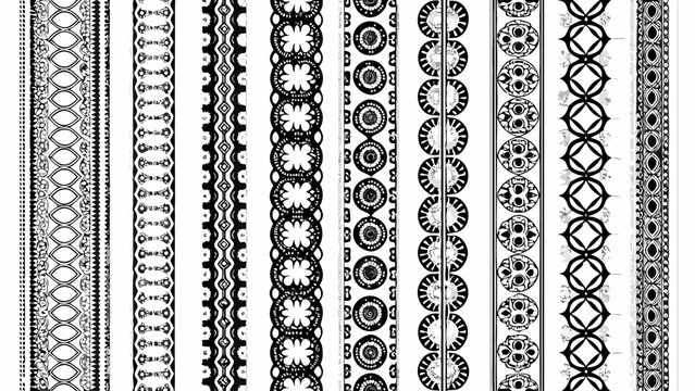 Tribal border patterns a series of vertical black and white vector illustrations on a white background pattern