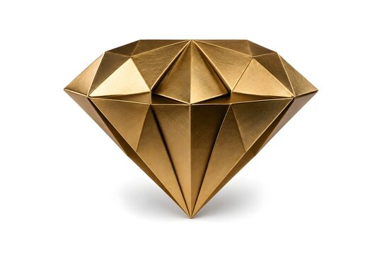 Luxury 3D Origami Diamond with Metallic Paper Texture Isolated on White Background