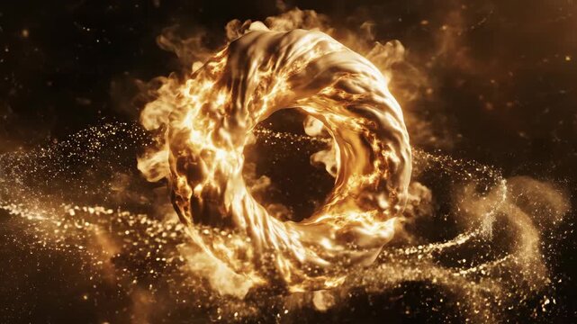 Golden liquid torus swirling with glowing light particles