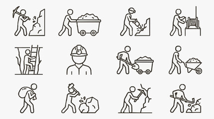 Obraz premium Elegant Black and White Line Drawing Set of Construction Worker Safety and Labor Icons with high quality professional line art symbols for modern creative design and digital branding projects
