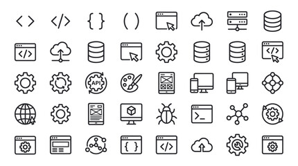 Fototapeta premium Software development and computer programming line icon set.