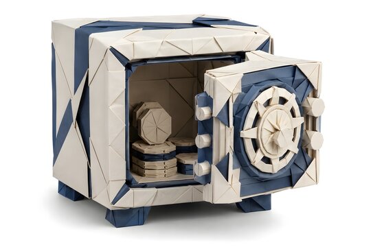 Highly Detailed 3D Origami Vault with Precision Locking Geometry Isolated on White Background
