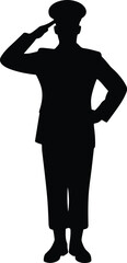 Fototapeta premium Silhouette Person in Formal Uniform Standing Upright Performing Military Salute Gesture of Respect and Honor Illustration